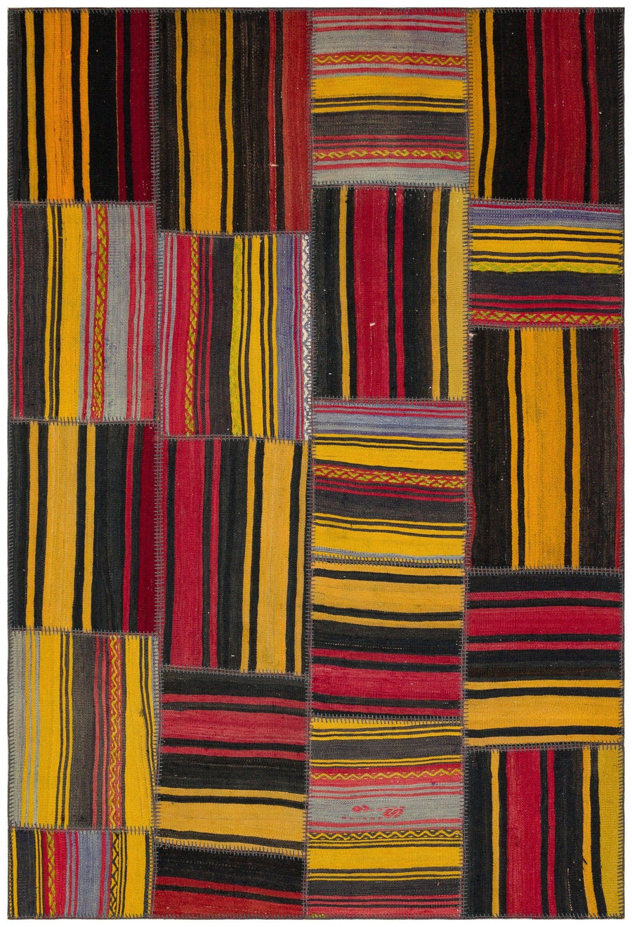 Yellow & Red Geometric Wool Flatweave Kilim Rug 161x236 cm (5'3" x 7'9") – in the hallway