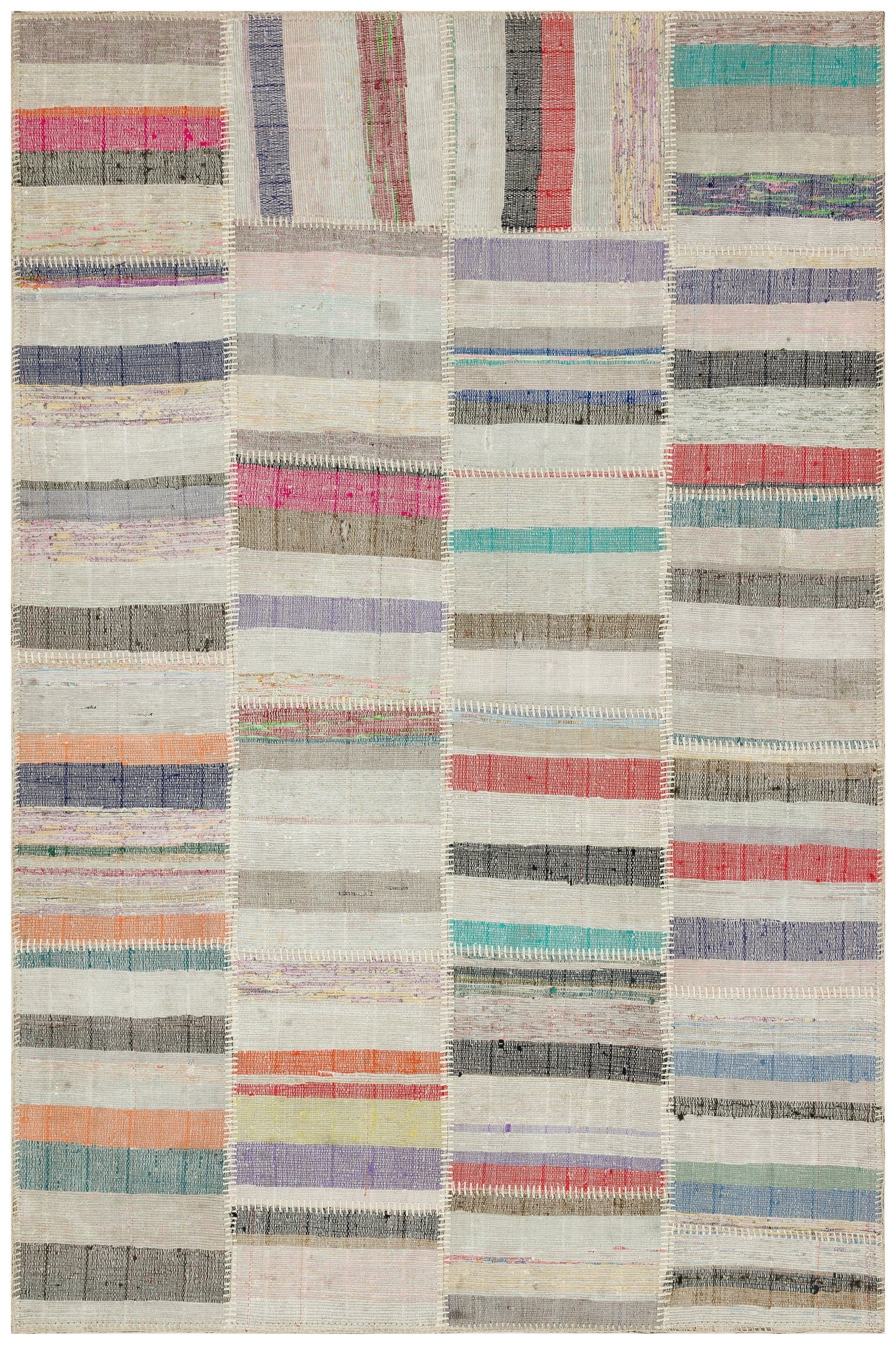 Teselya Bej Çizgili Yün El Dokuma Halısı 149 x 226 Apex Unique