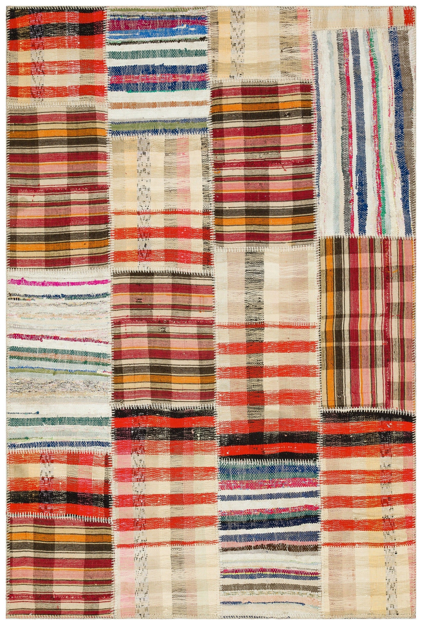 Teselya Bej Çizgili Yün El Dokuma Halısı 154 x 228 Apex Unique