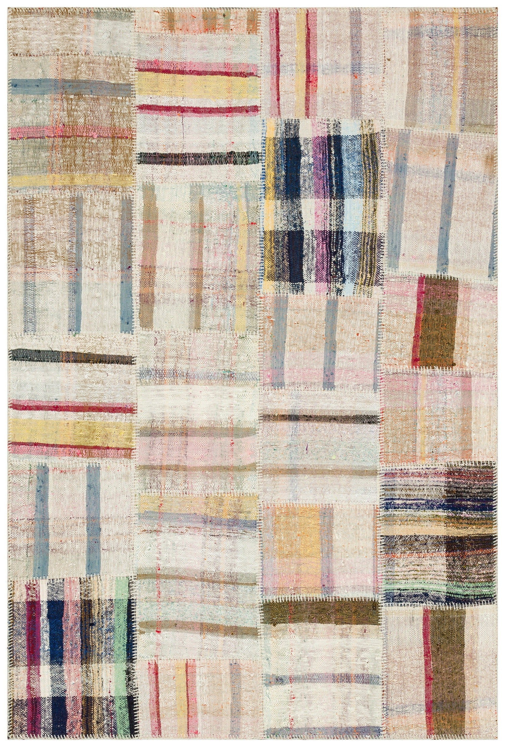 Teselya Bej Çizgili Yün El Dokuma Halısı 151 x 225 Apex Unique