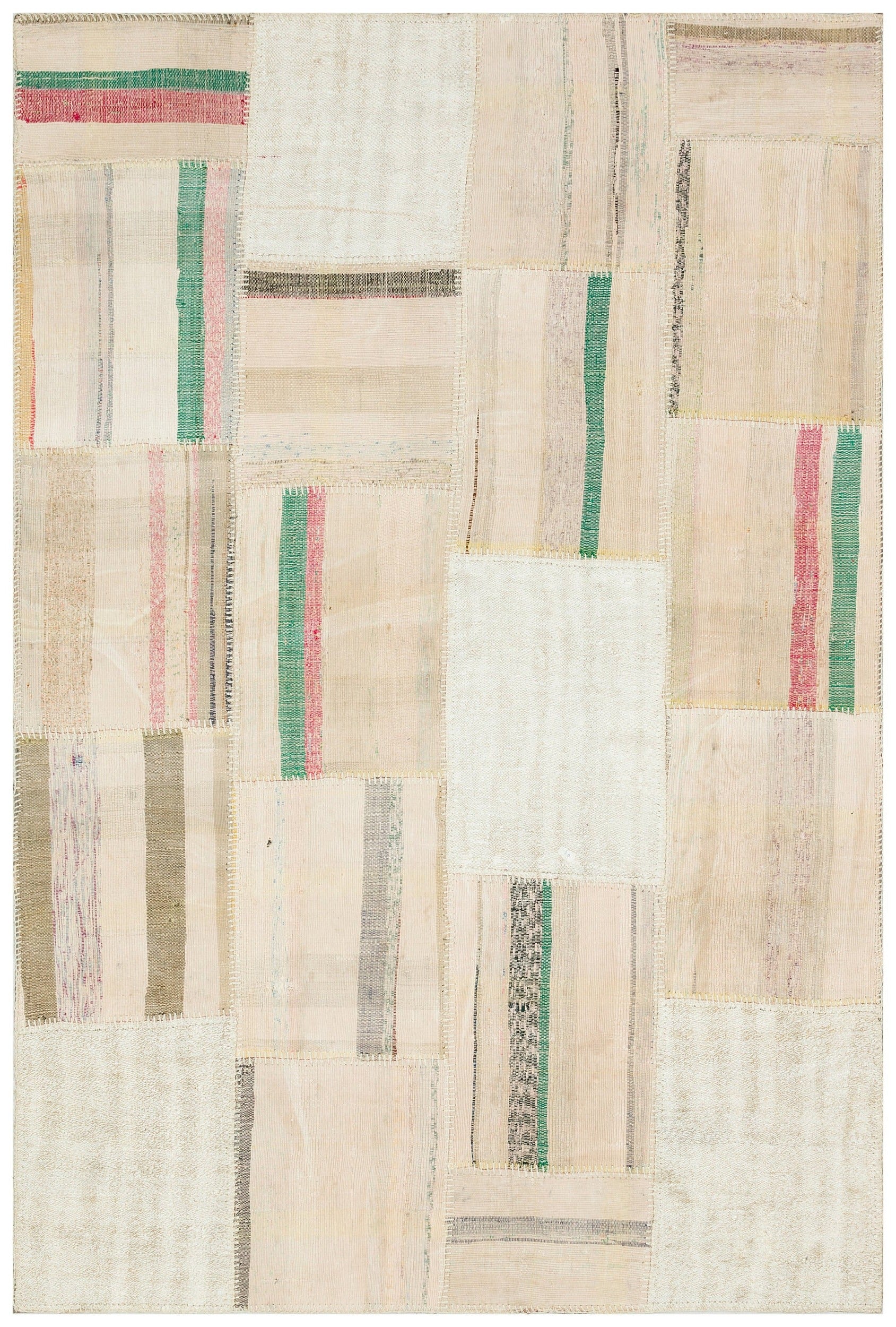 Teselya Bej Çizgili Yün El Dokuma Halısı 149 x 222 Apex Unique