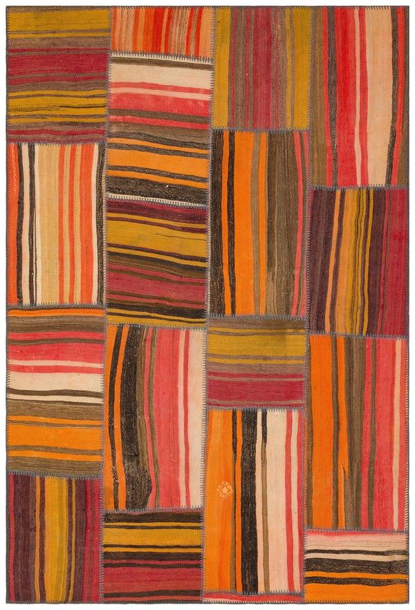 Turuncu Anadolu Eskitme Geometrik Yün Halı 160x232 - Özel Seri