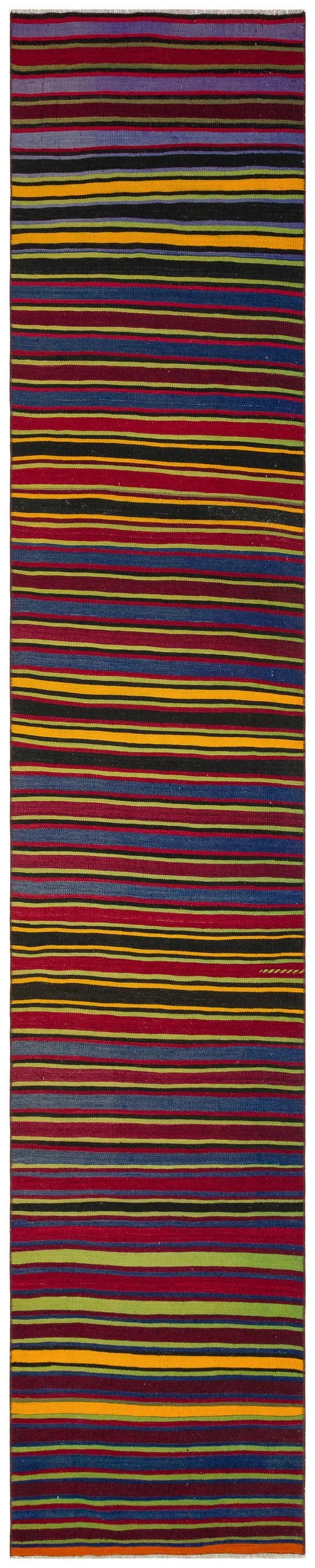 Bordo Anadolu Bohem Çizgili Yün Halı 83x411 - Özel Seri