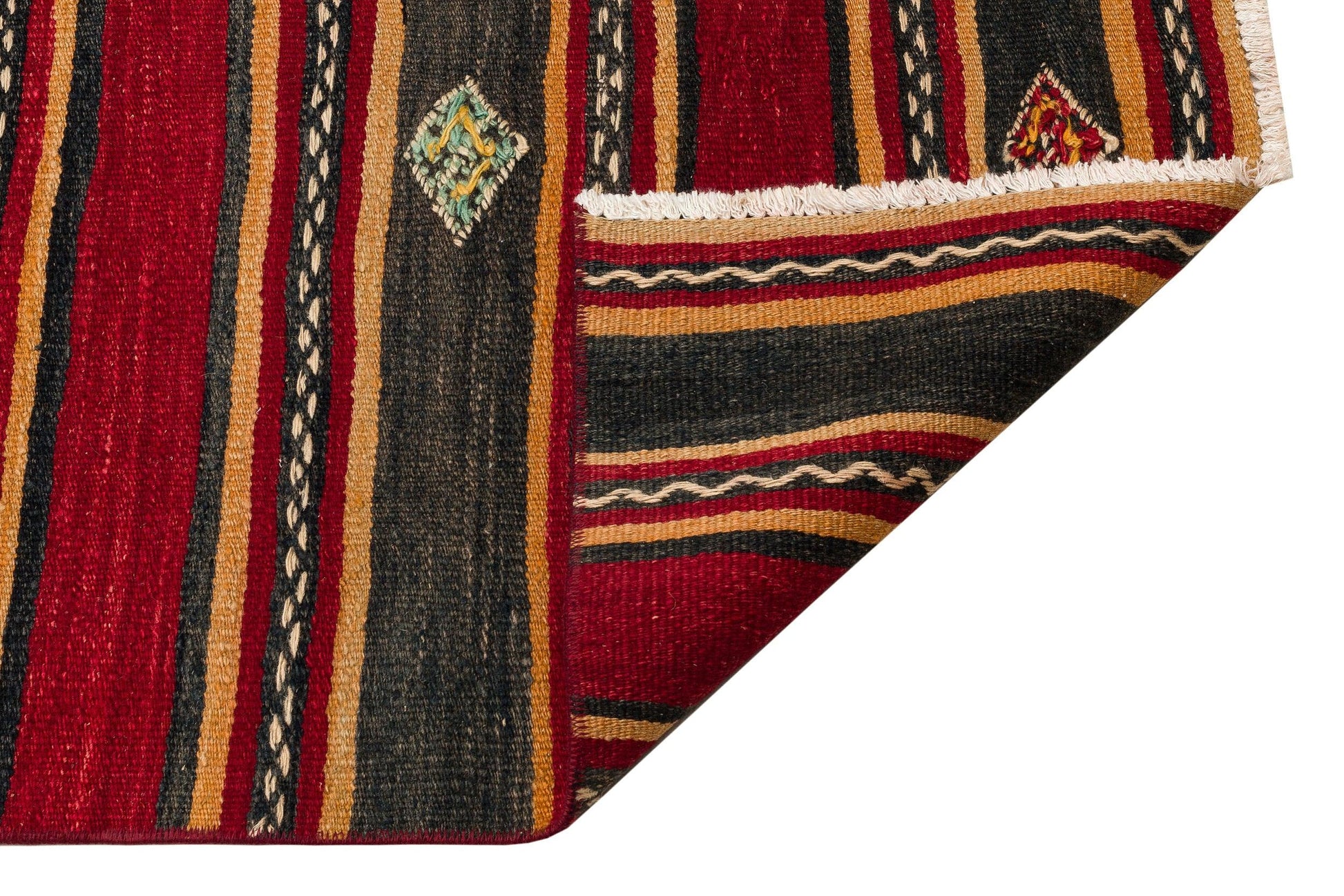 Kırmızı Anadolu Bohem Geometrik Yün Halı 82x341 - Özel Seri