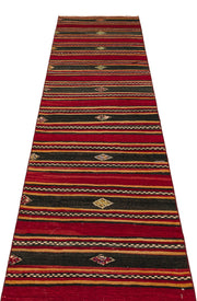 Kırmızı Anadolu Bohem Geometrik Yün Halı 82x341 - Özel Seri