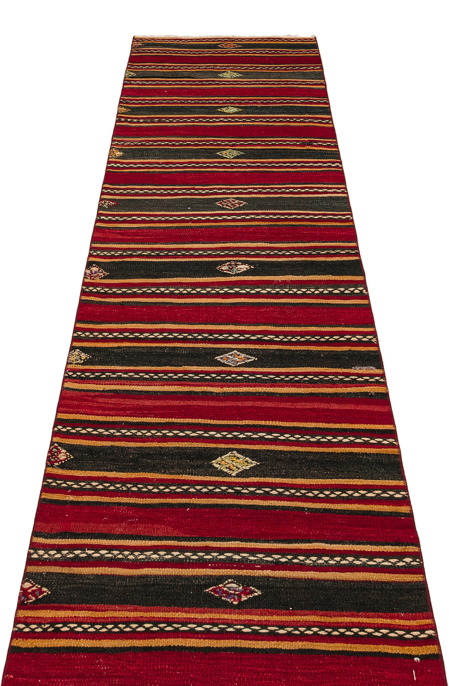 Kırmızı Anadolu Bohem Geometrik Yün Halı 82x341 - Özel Seri