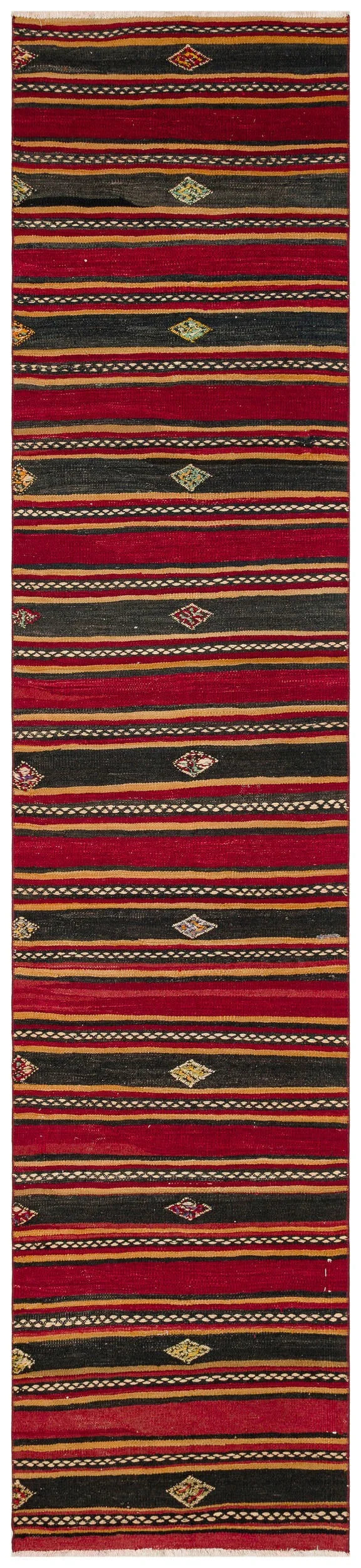 Kırmızı Anadolu Bohem Geometrik Yün Halı 82x341 - Özel Seri