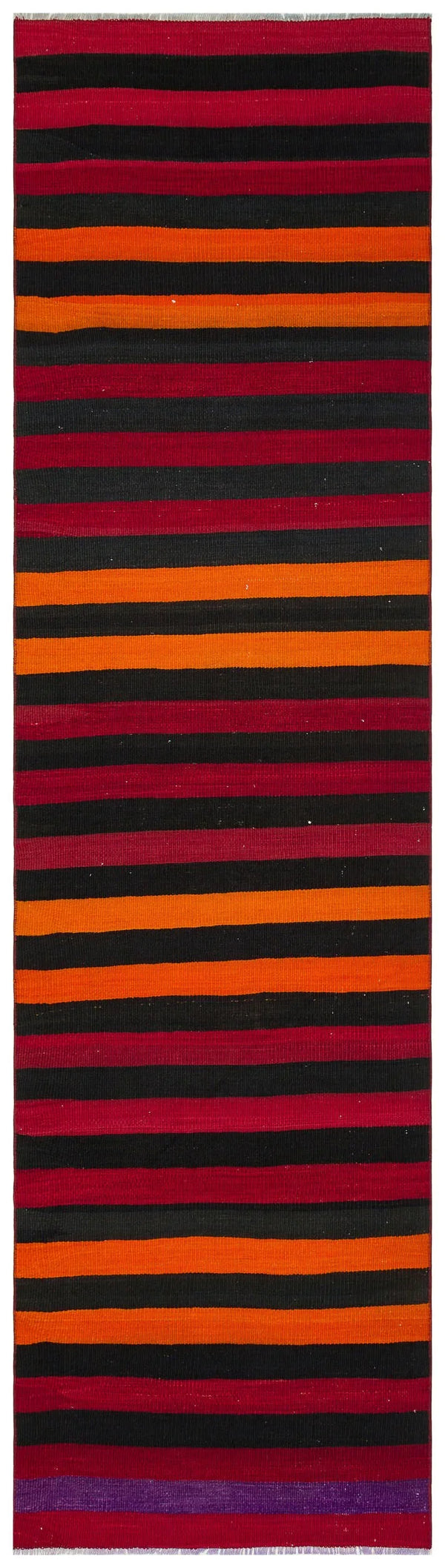 Kırmızı Modern Çizgili Yün Halı 82x292