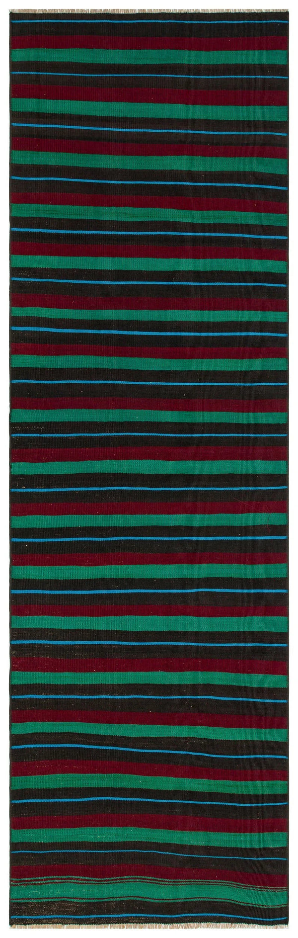 Bordo Siyah Anadolu Bohem Çizgili Yün Halı 74x255 - Özel Seri