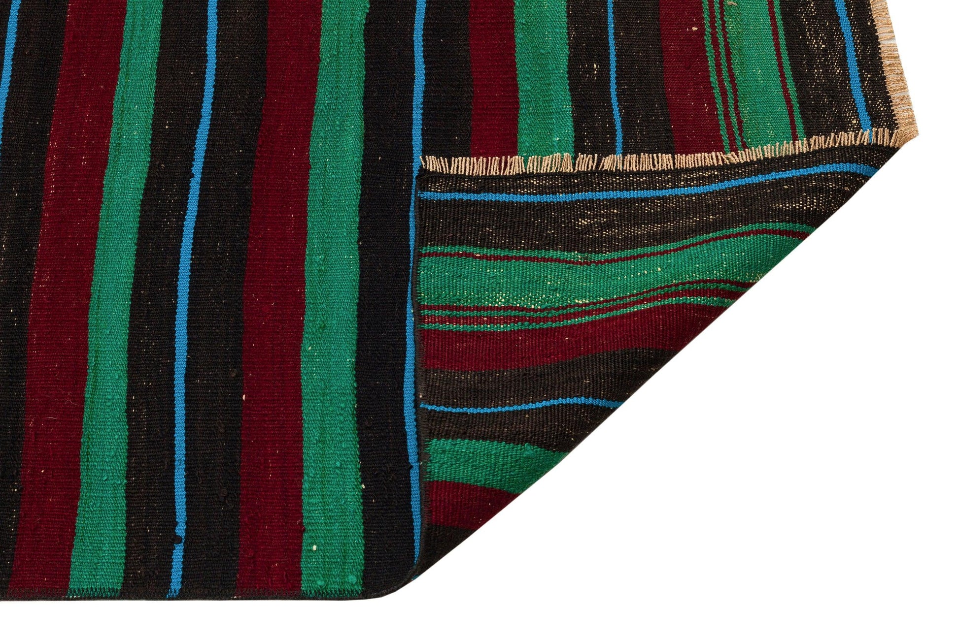Bordo Mavi Anadolu Bohem Çizgili Yün Halı 76x253 - Özel Seri