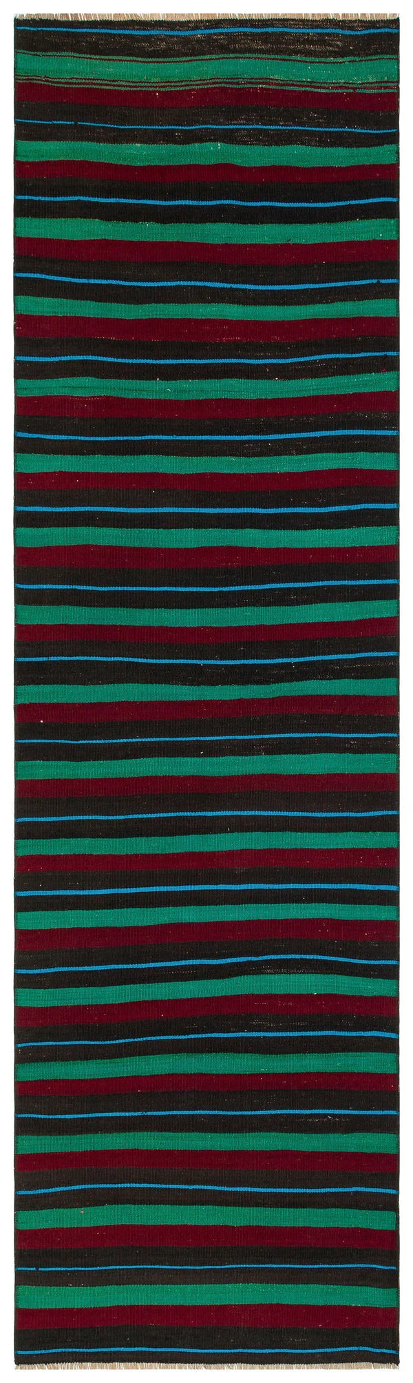Bordo Mavi Anadolu Bohem Çizgili Yün Halı 76x253 - Özel Seri