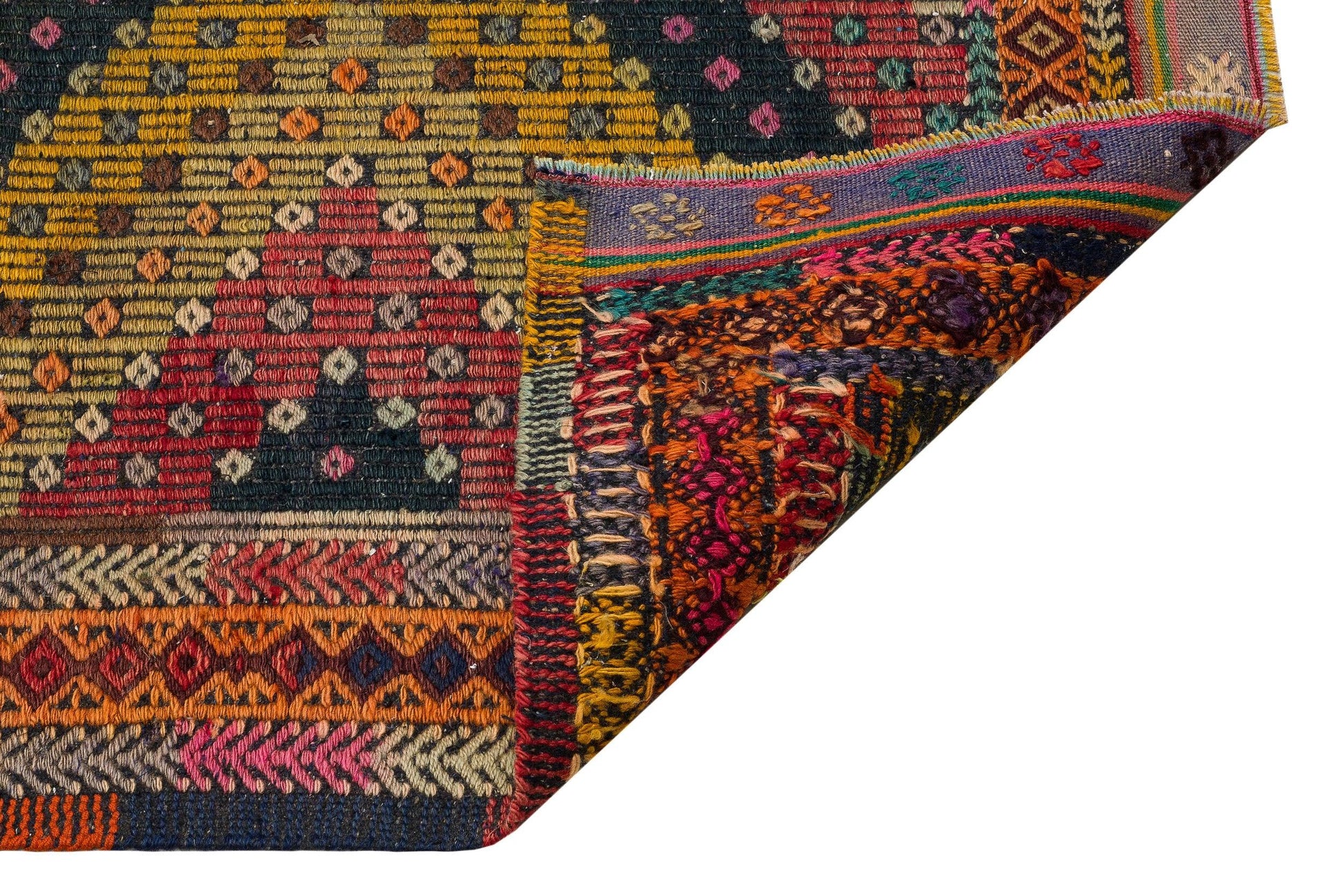 Bordo Hardal Anadolu Bohem Geometrik Yün Halı 166x282 - Özel Seri