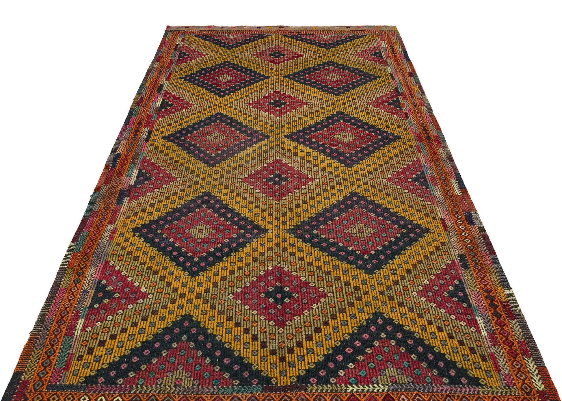 Bordo Hardal Anadolu Bohem Geometrik Yün Halı 166x282 - Özel Seri