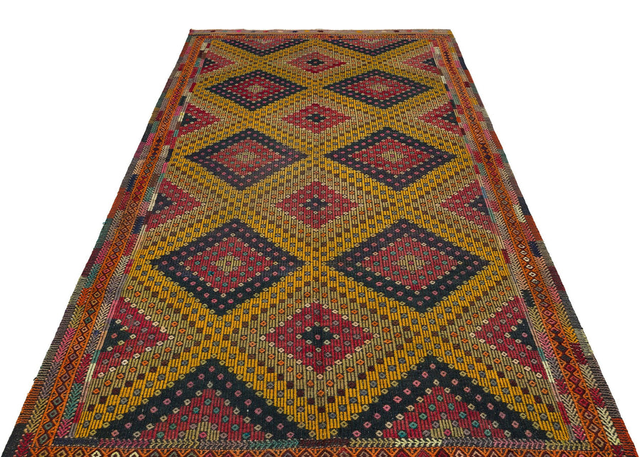 Bordo Hardal Anadolu Bohem Geometrik Yün Halı 166x282 - Özel Seri