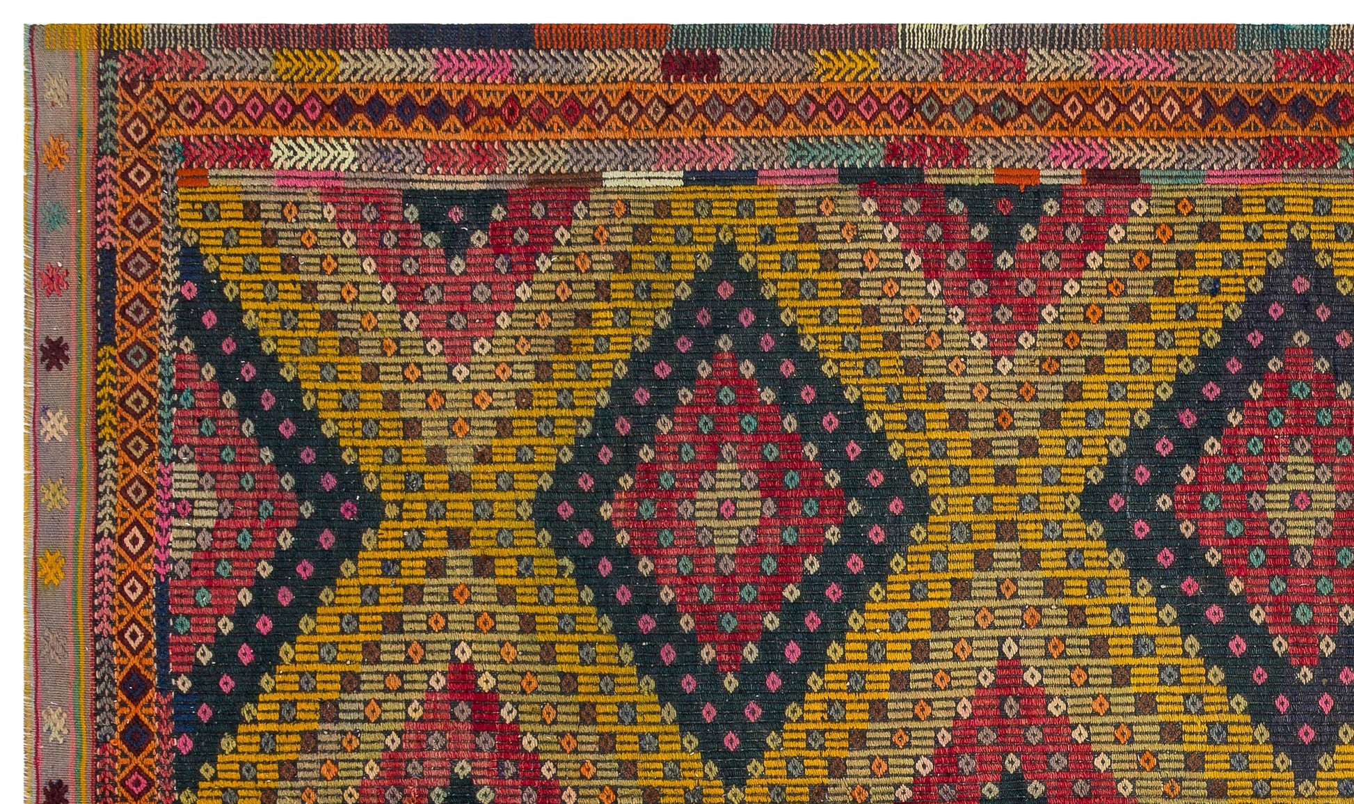 Bordo Hardal Anadolu Bohem Geometrik Yün Halı 166x282 - Özel Seri