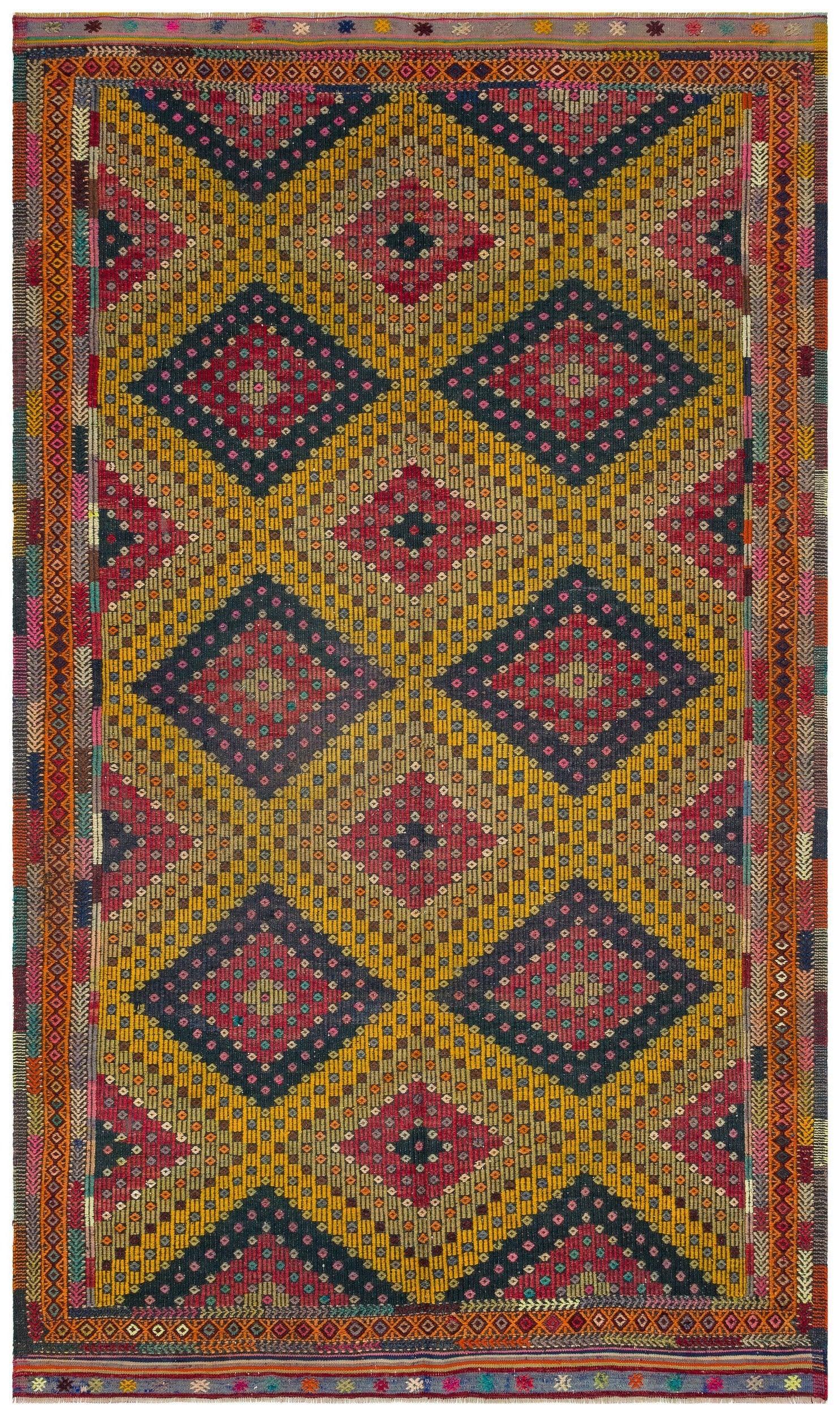 Bordo Hardal Anadolu Bohem Geometrik Yün Halı 166x282 - Özel Seri