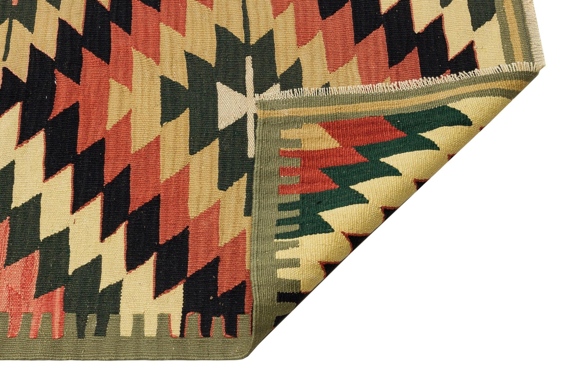 Bej Kiremit Bohem Geometrik Yün Halı 129x367