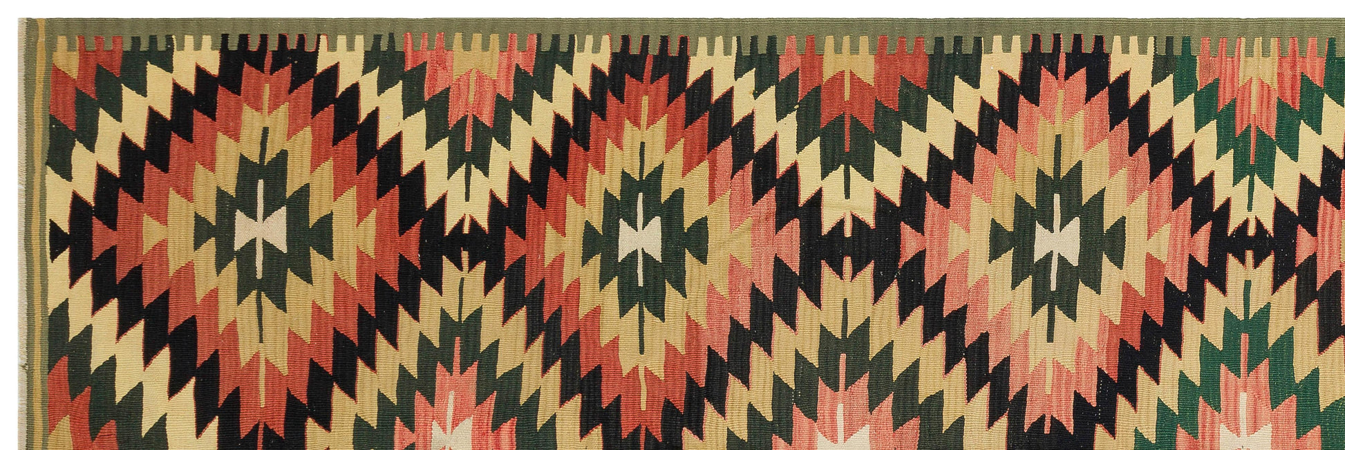 Bej Kiremit Bohem Geometrik Yün Halı 129x367
