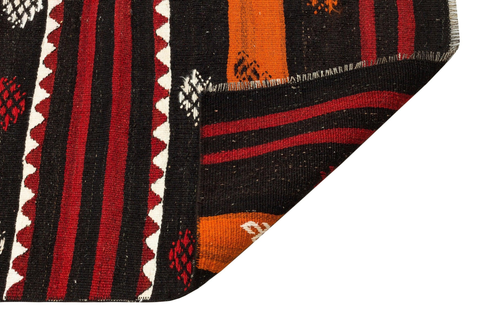 Beyaz Bordo Anadolu Bohem Geometrik Yün Halı 85x334 - Özel Seri