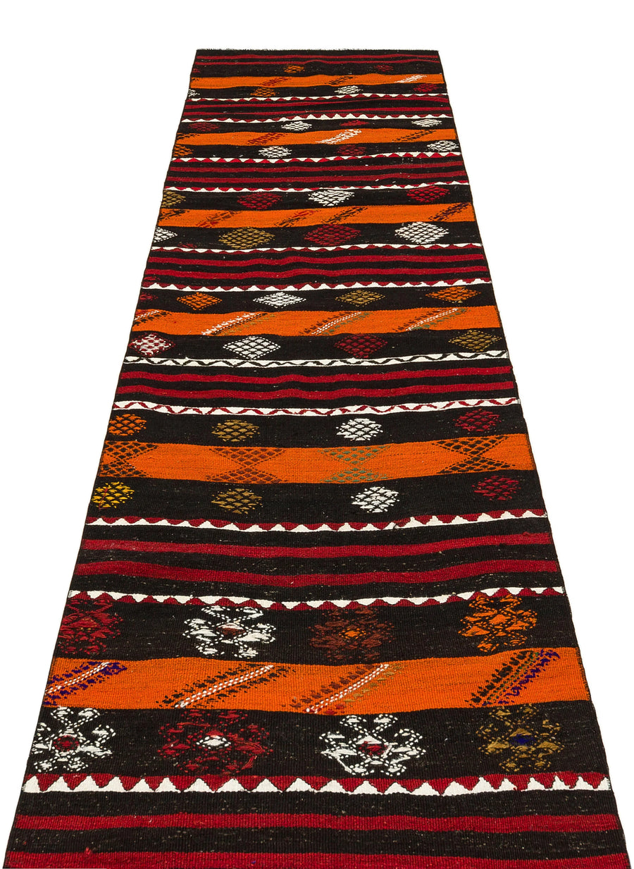 Beyaz Bordo Anadolu Bohem Geometrik Yün Halı 85x334 - Özel Seri
