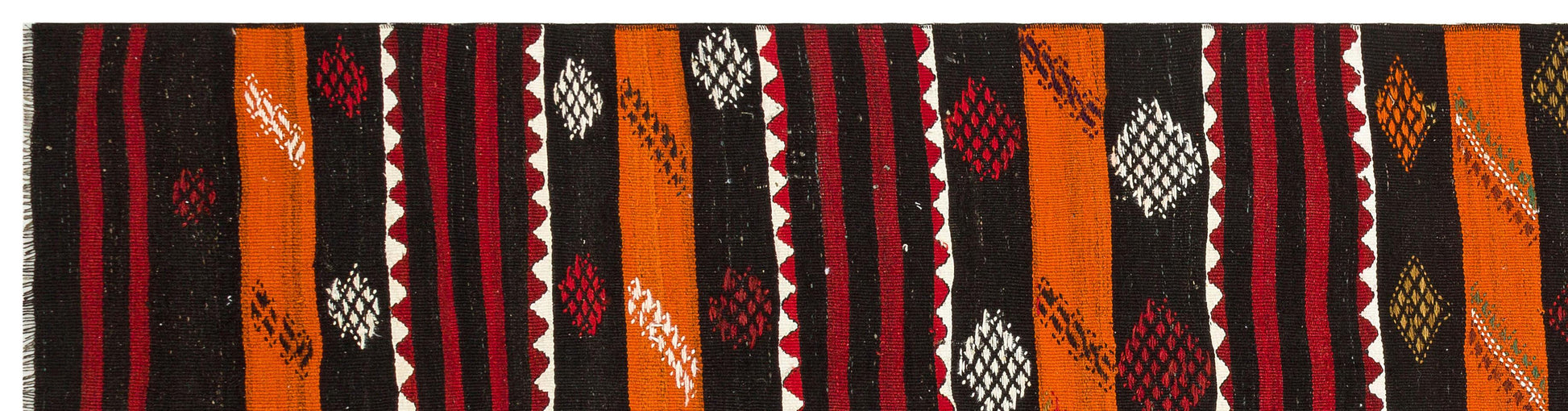 Beyaz Bordo Anadolu Bohem Geometrik Yün Halı 85x334 - Özel Seri