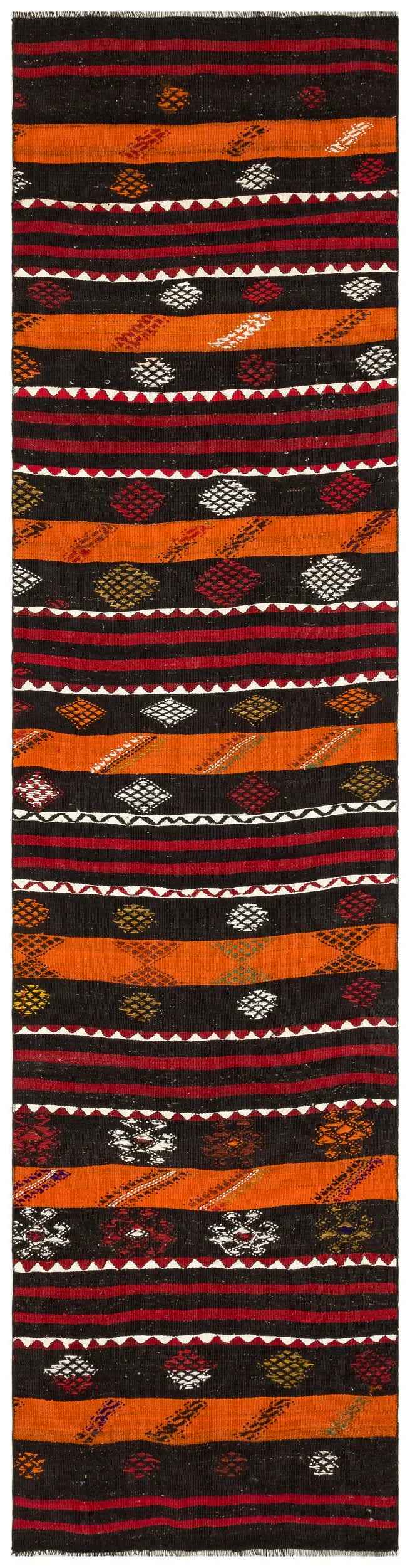 Beyaz Bordo Anadolu Bohem Geometrik Yün Halı 85x334 - Özel Seri