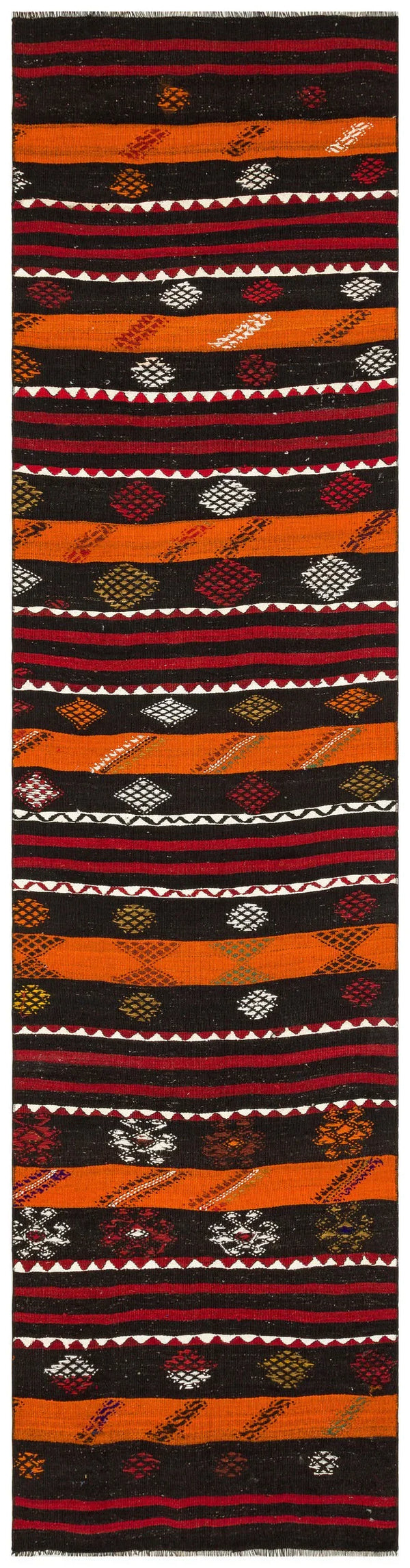Beyaz Bordo Anadolu Bohem Geometrik Yün Halı 85x334 - Özel Seri