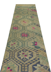 Yeşil Anadolu Bohem Eskitme Yün Halı 85x313 - Özel Seri