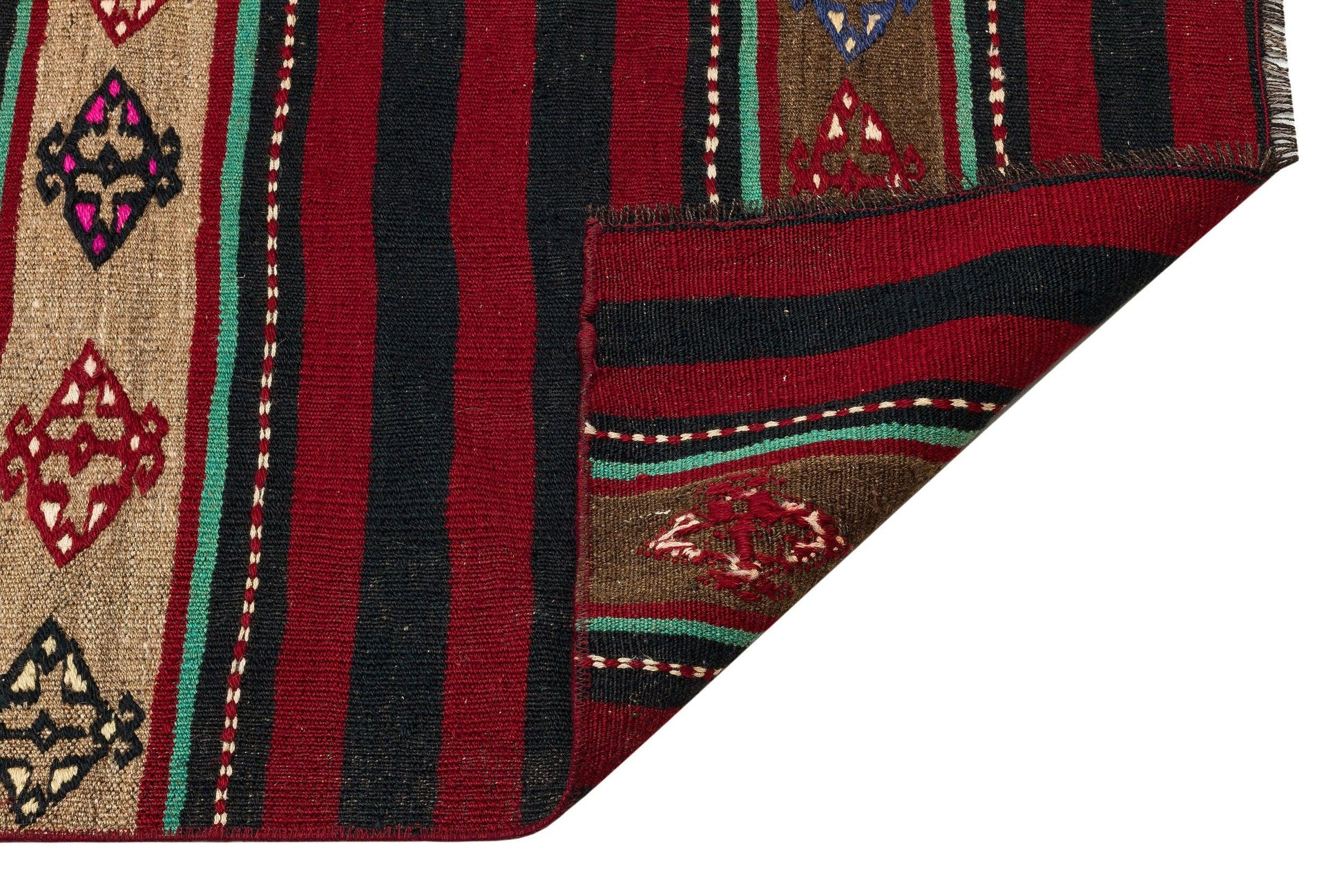 Kırmızı Anadolu Bohem Geometrik Yün Halı 90x311 - Özel Seri