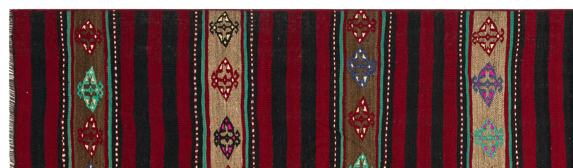 Kırmızı Anadolu Bohem Geometrik Yün Halı 90x311 - Özel Seri
