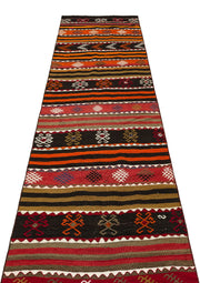 Kırmızı Anadolu Bohem Geometrik Yün Halı 84x352 - Özel Seri
