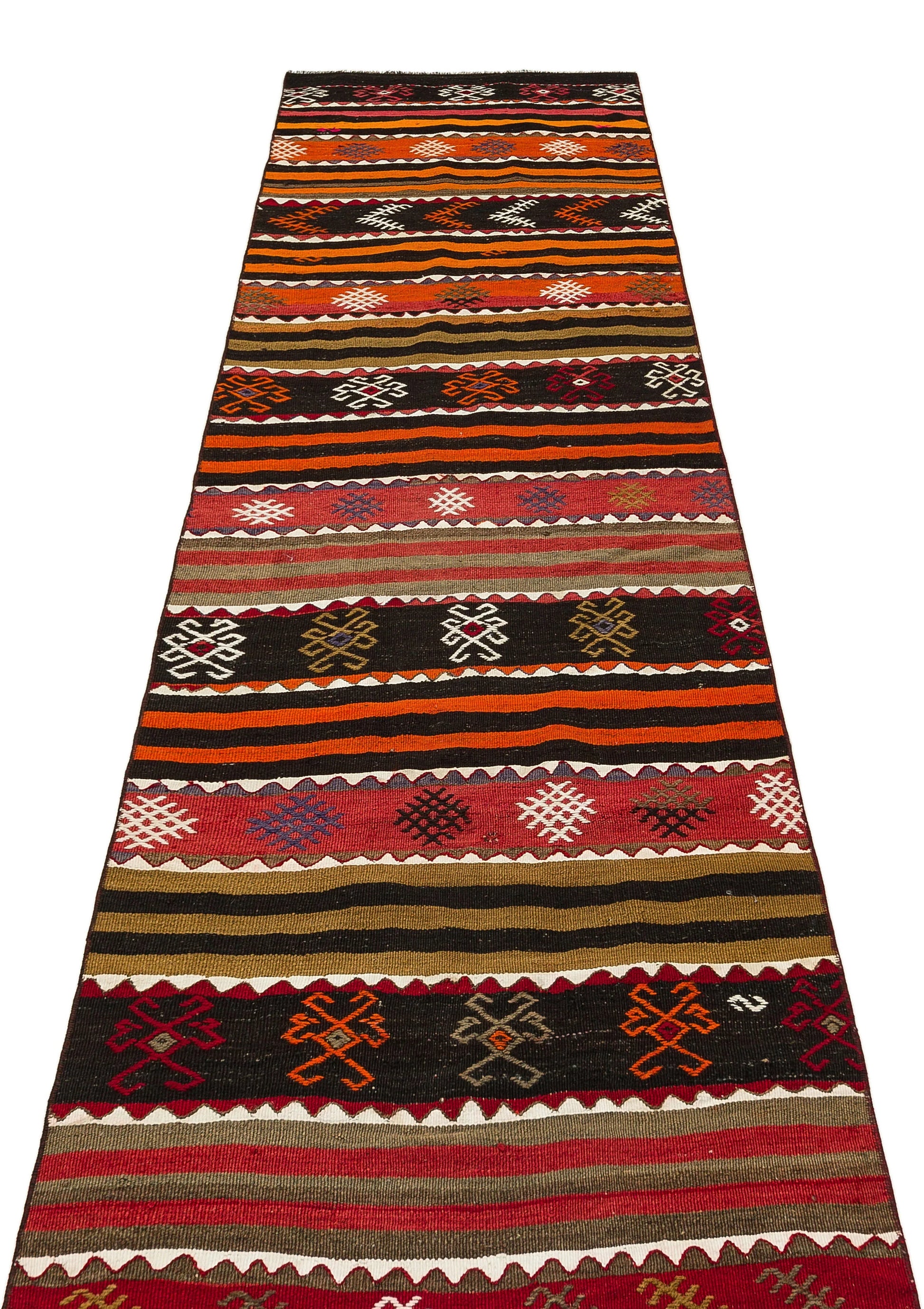 Kırmızı Anadolu Bohem Geometrik Yün Halı 84x352 - Özel Seri