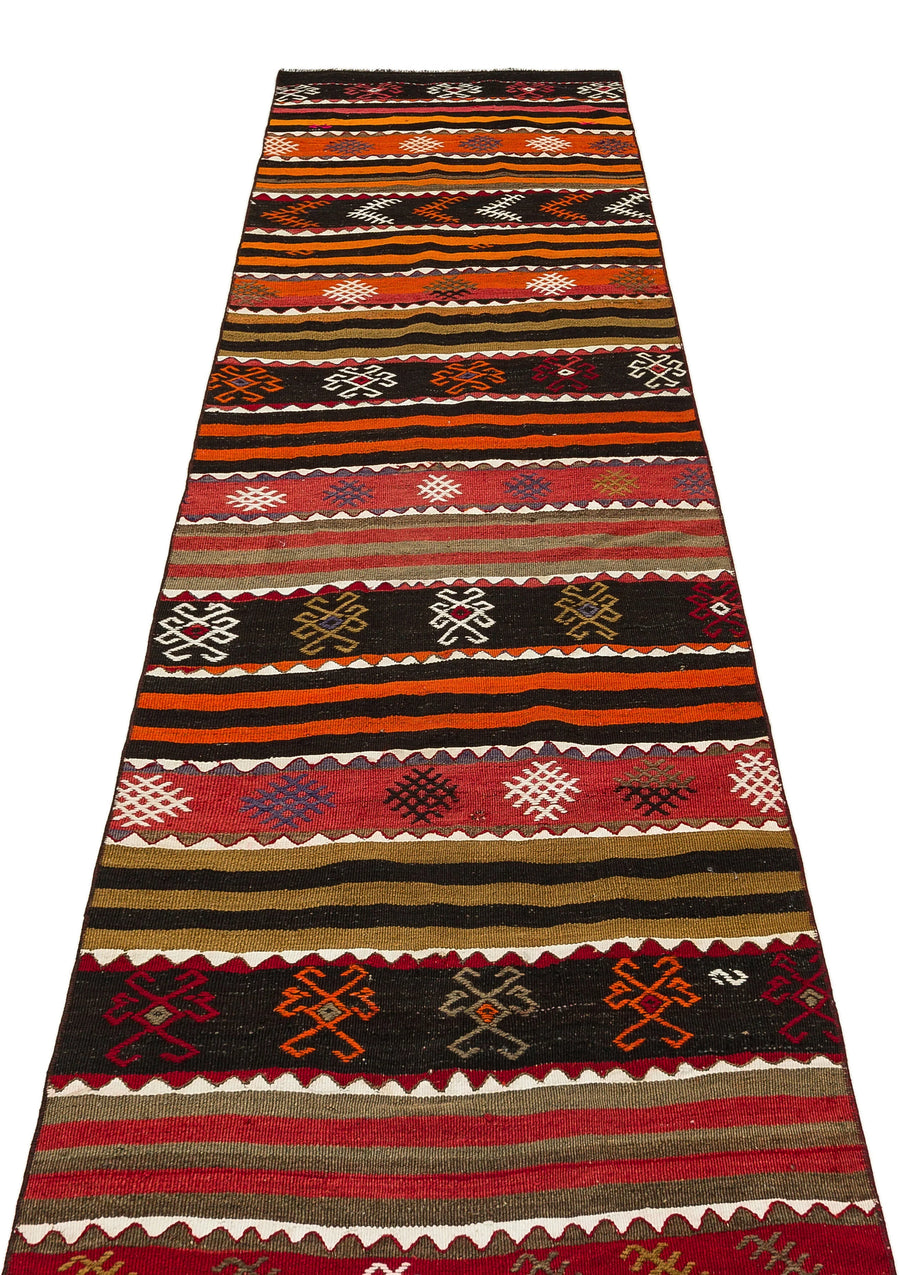 Kırmızı Anadolu Bohem Geometrik Yün Halı 84x352 - Özel Seri