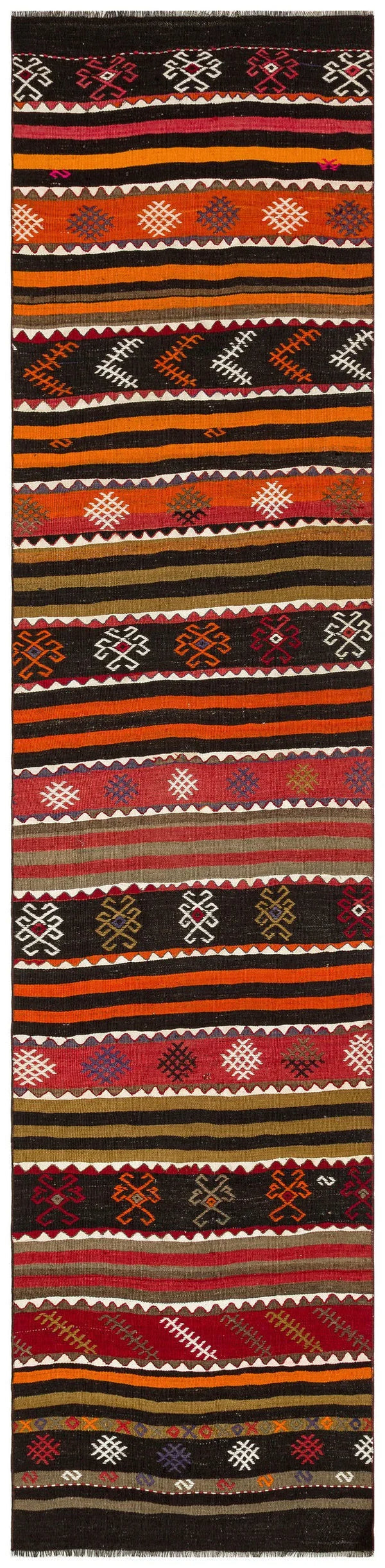 Kırmızı Anadolu Bohem Geometrik Yün Halı 84x352 - Özel Seri