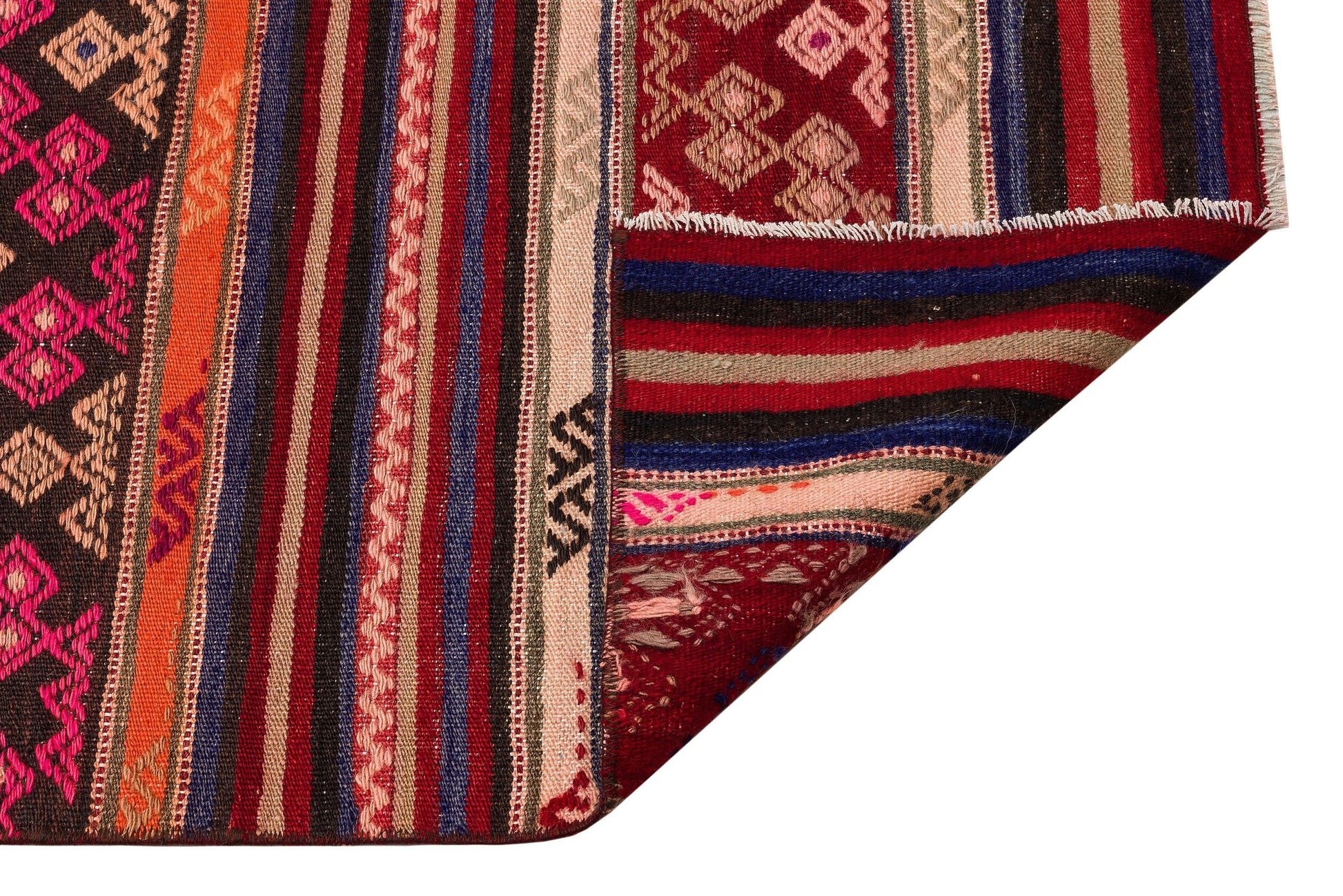 Bordo Gri Anadolu Bohem Geometrik Yün Halı 80x297 - Özel Seri