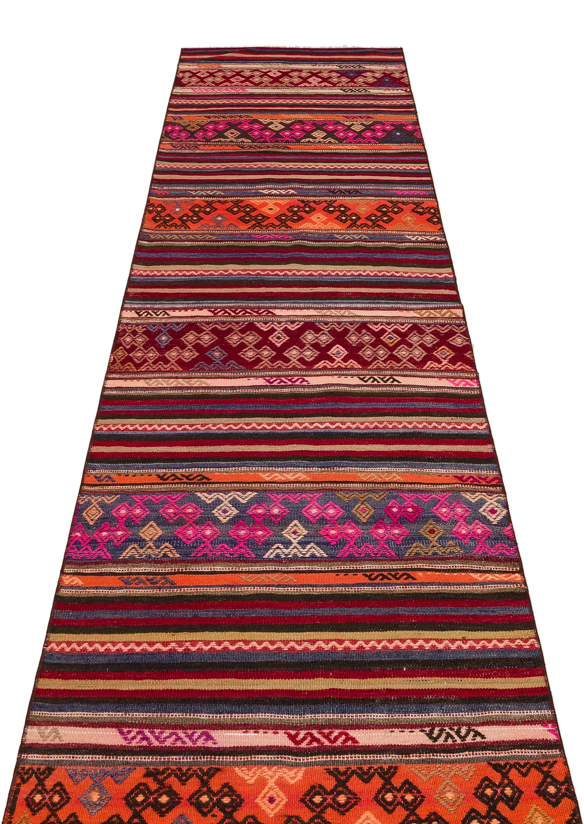 Bordo Gri Anadolu Bohem Geometrik Yün Halı 80x297 - Özel Seri