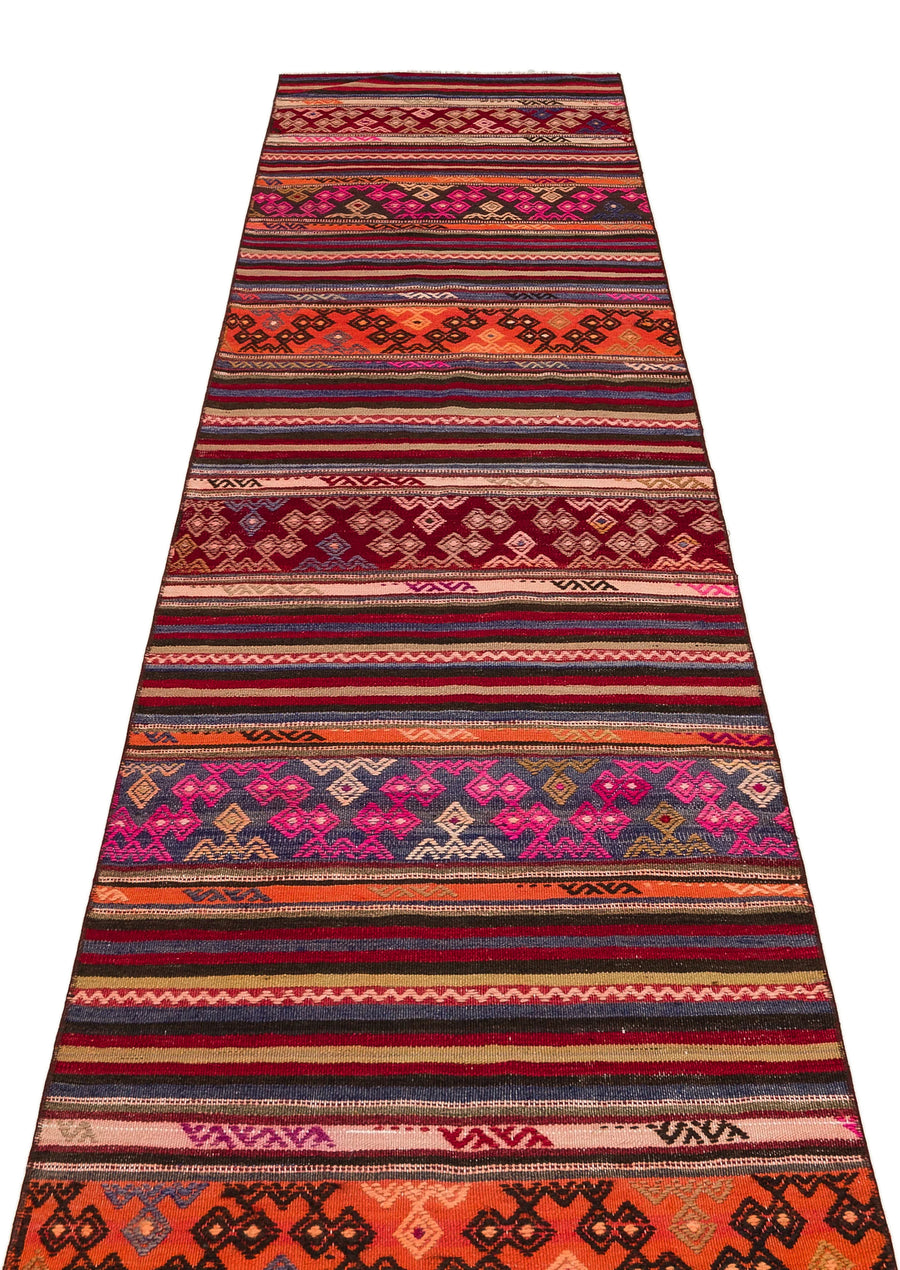 Bordo Gri Anadolu Bohem Geometrik Yün Halı 80x297 - Özel Seri