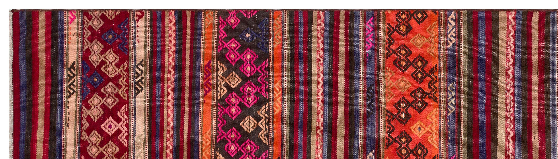 Bordo Gri Anadolu Bohem Geometrik Yün Halı 80x297 - Özel Seri