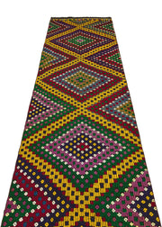 Kırmızı Anadolu Bohem Geometrik Yün Halı 88x355 - Özel Seri