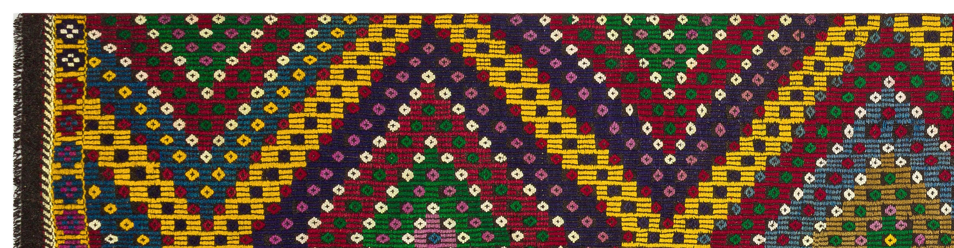 Kırmızı Anadolu Bohem Geometrik Yün Halı 88x355 - Özel Seri