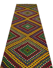 Beyaz Bordo Anadolu Bohem Geometrik Yün Halı 93x344 - Özel Seri