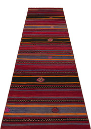 Kırmızı Anadolu Bohem Geometrik Yün Halı 83x328 - Özel Seri