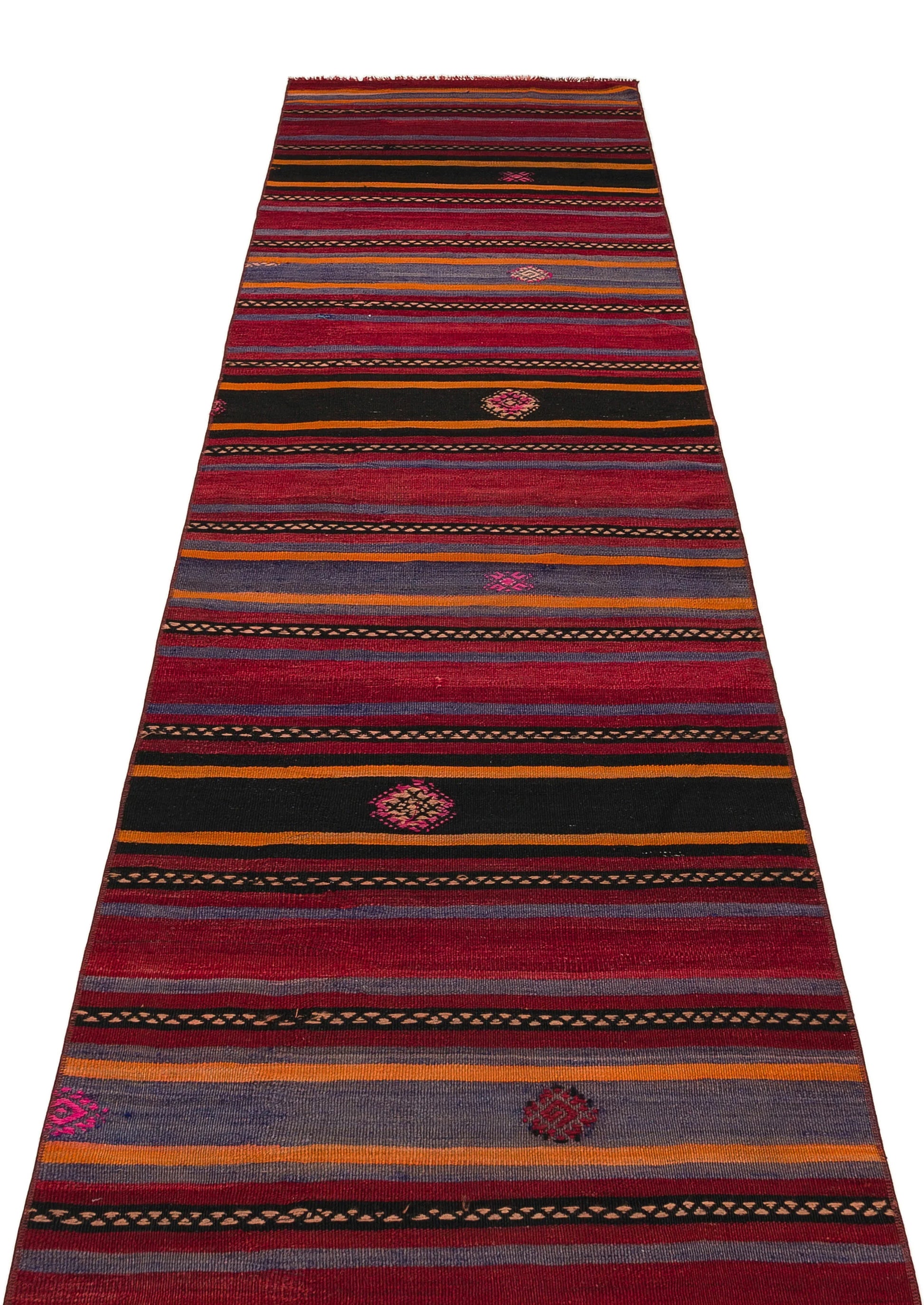 Kırmızı Anadolu Bohem Geometrik Yün Halı 83x328 - Özel Seri