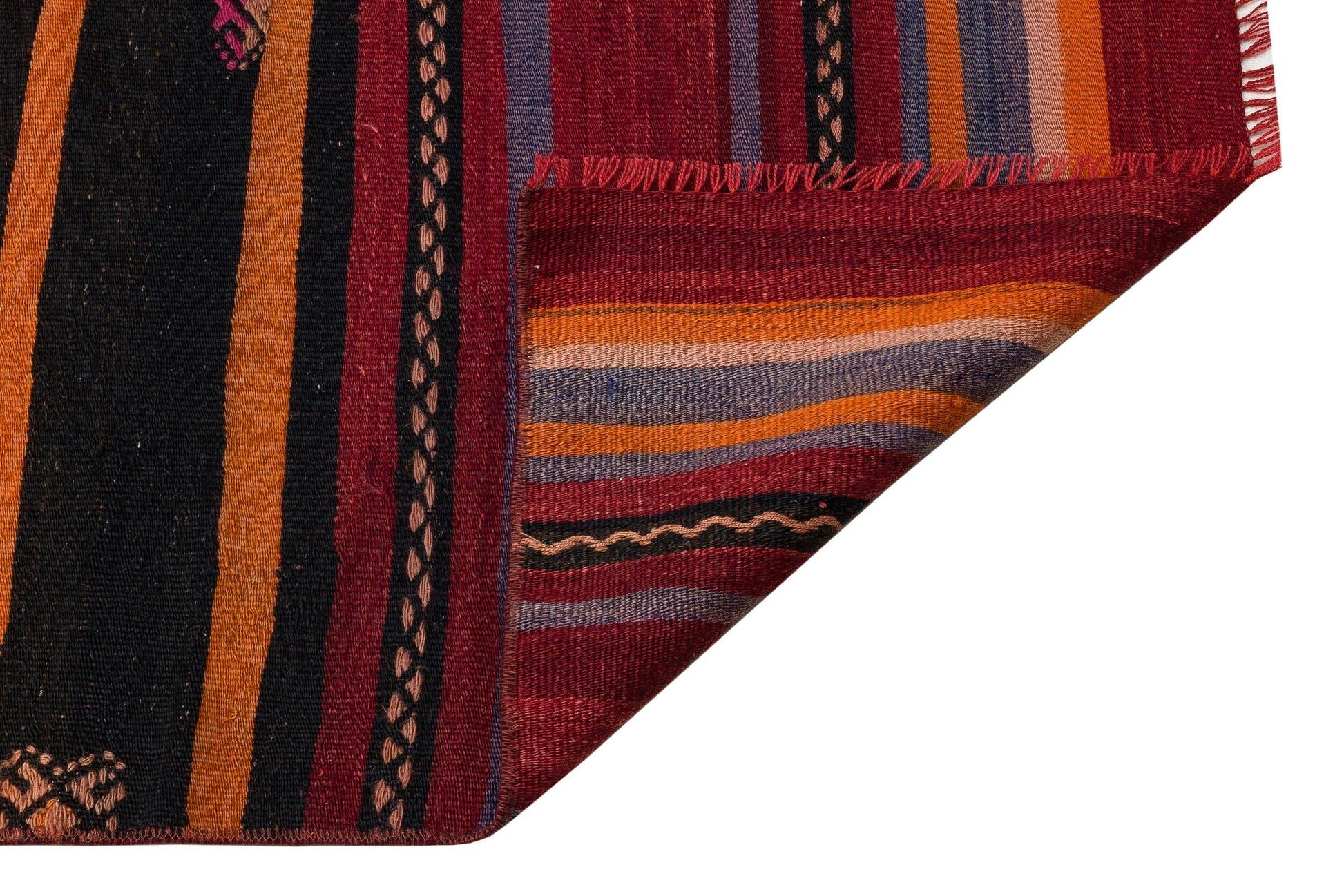 Kırmızı Anadolu Bohem Geometrik Yün Halı 82x335 - Özel Seri