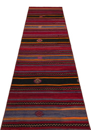 Kırmızı Anadolu Bohem Geometrik Yün Halı 82x335 - Özel Seri