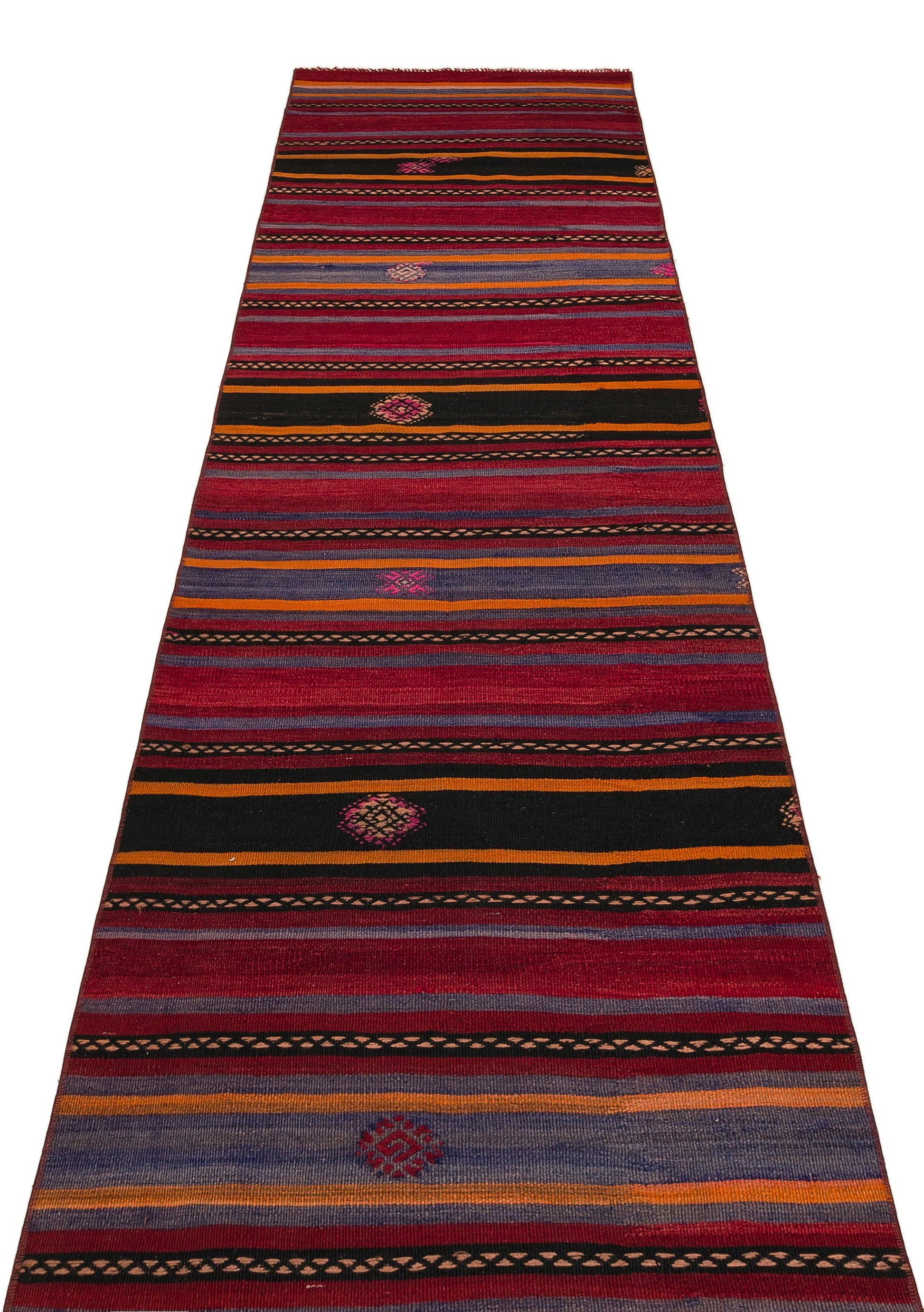 Kırmızı Anadolu Bohem Geometrik Yün Halı 82x335 - Özel Seri