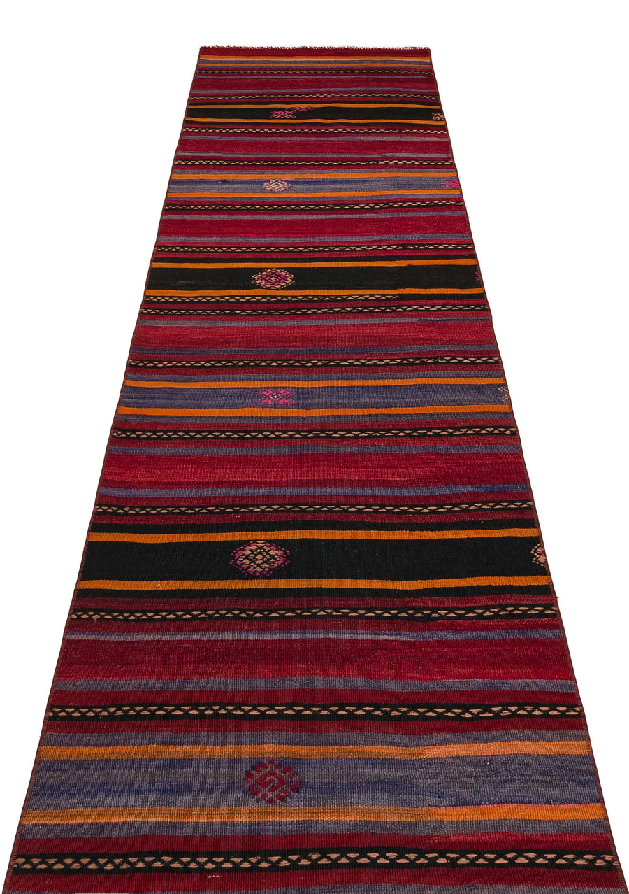 Kırmızı Anadolu Bohem Geometrik Yün Halı 82x335 - Özel Seri