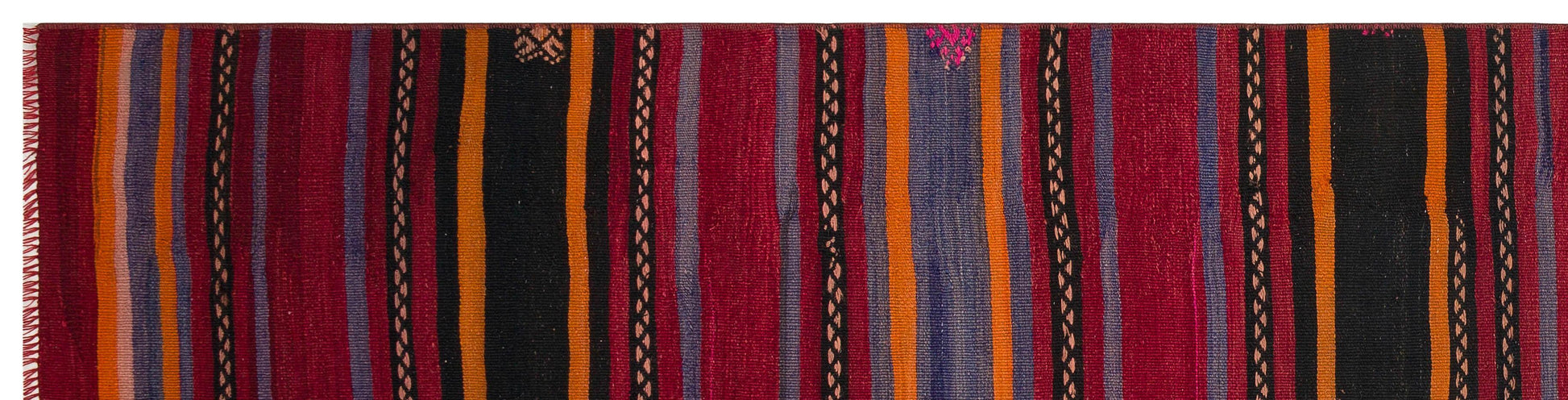 Kırmızı Anadolu Bohem Geometrik Yün Halı 82x335 - Özel Seri