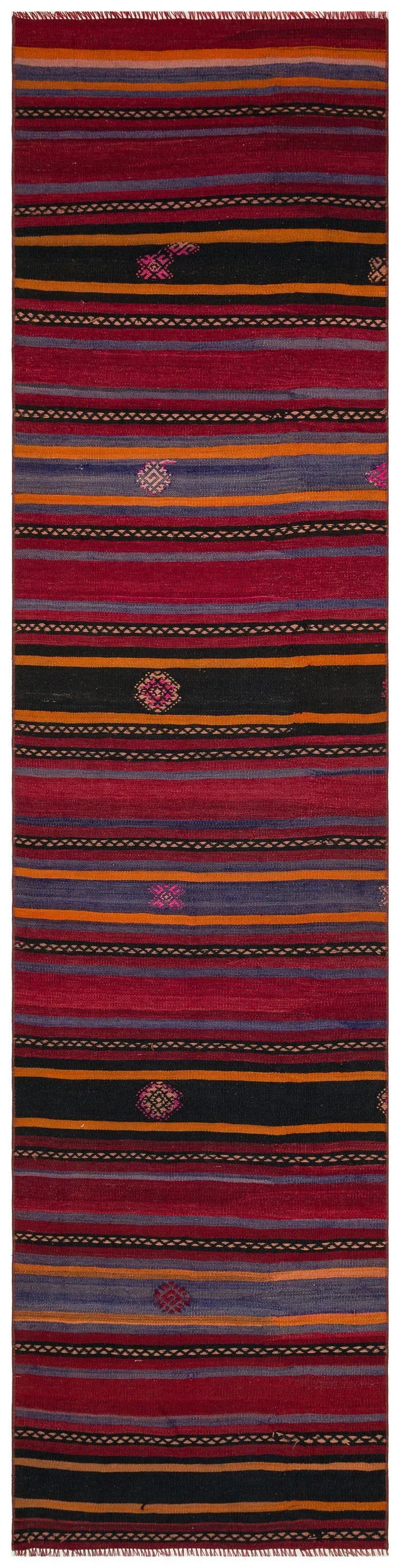 Kırmızı Anadolu Bohem Geometrik Yün Halı 82x335 - Özel Seri