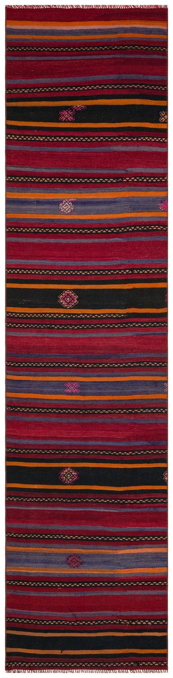 Kırmızı Anadolu Bohem Geometrik Yün Halı 82x335 - Özel Seri